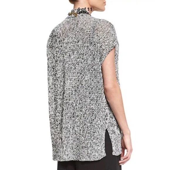 Eileen Fisher - Cap Sleeve, Open Front Cardigan in Melange Linen Grain Twist - L - Picture 2 of 10